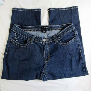 a.n.a Crop Jeans Thick Stitch Blue Embroidered Flap Pocket Bling Size 16W